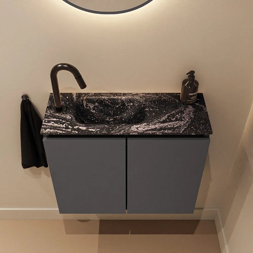 Mondiaz Ture DLux toiletmeubel 60cm dark grey met wastafel lava links met kraangat