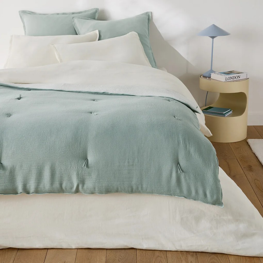 Gewatteerd effen/gestreept dekbed van katoen/linnenmix, BOISSEAU