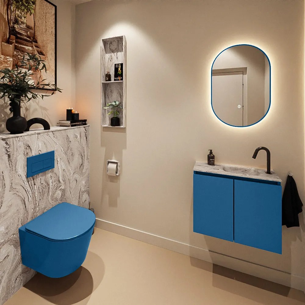 Mondiaz Ture DLux toiletmeubel 60cm jeans met wastafel glace rechts met kraangat