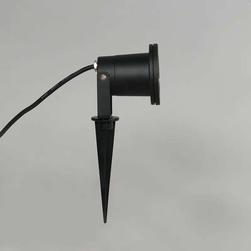 Buitenlamp Set van 3 smart tuinspots zwart incl. snoer en stekker 200cm IP65 - Basic Modern GU10 IP65 Buitenverlichting rond