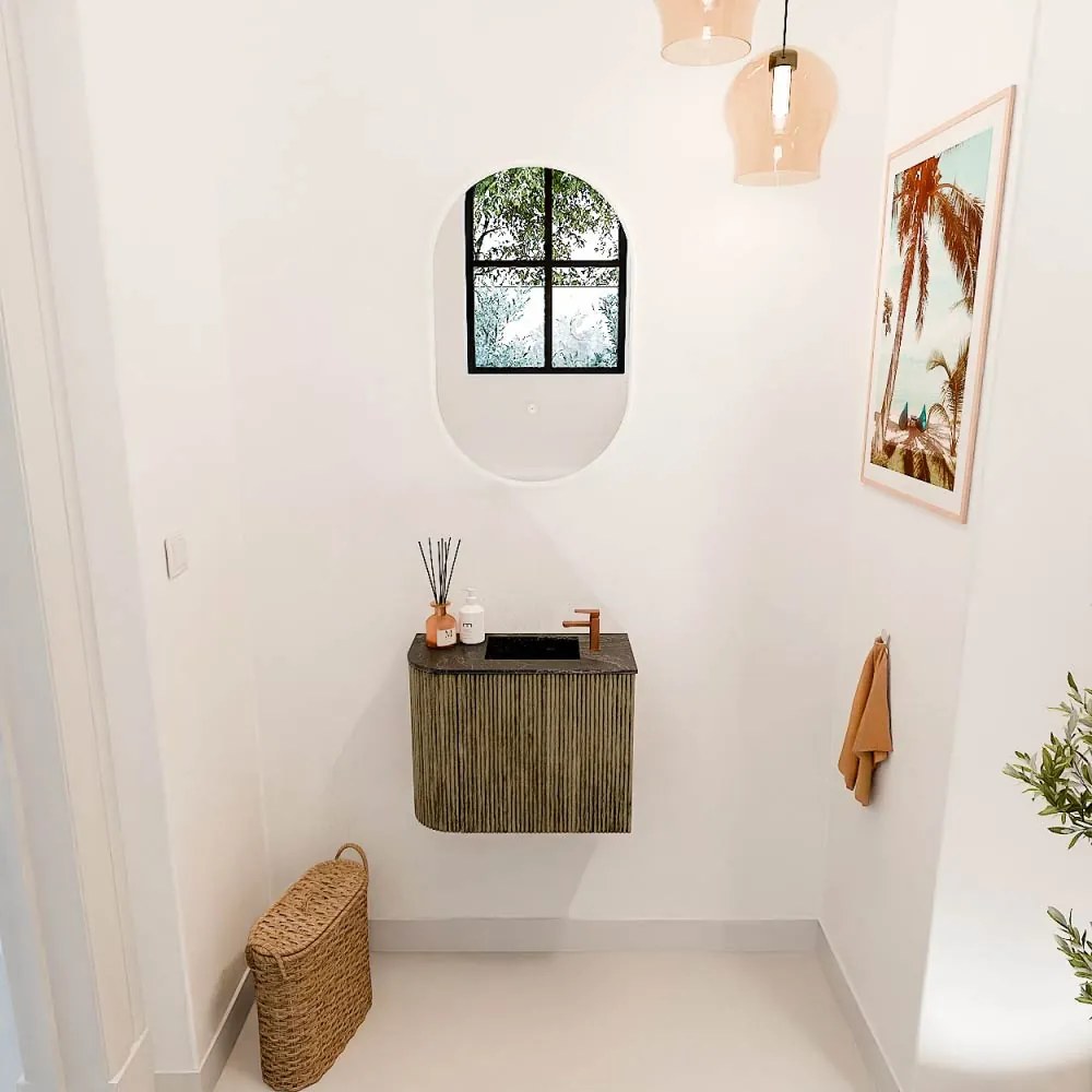 Mondiaz Joya DLux 50cm toiletmeubel ronding links dusk met wastafel faye rechts 1 kraangat lava