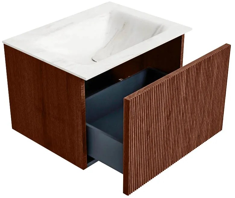 Mondiaz Kurve-dlux 60cm badmeubel ruby met 1 lade en wastafel cloud midden zonder kraangat ostra