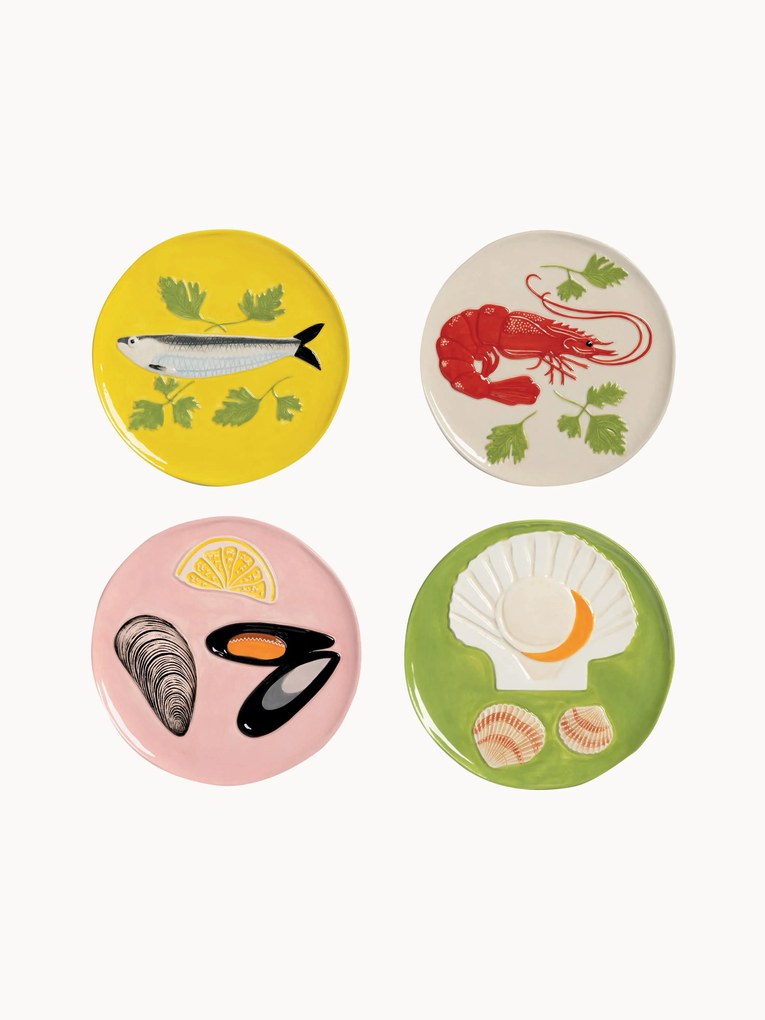 Handbeschilderde taartplaten De La Mer van dolomiet, 4-delig