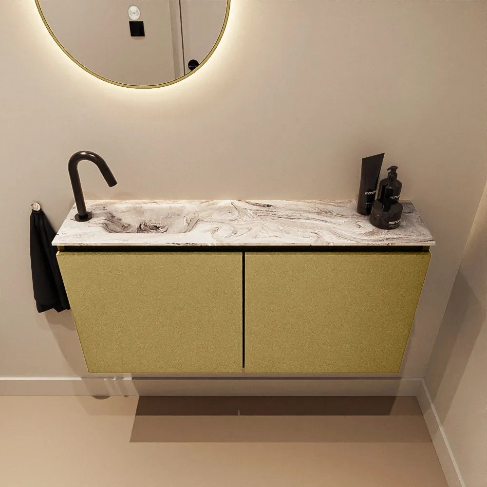 Mondiaz Ture DLux toiletmeubel 100cm oro met wastafel glace links met kraangat