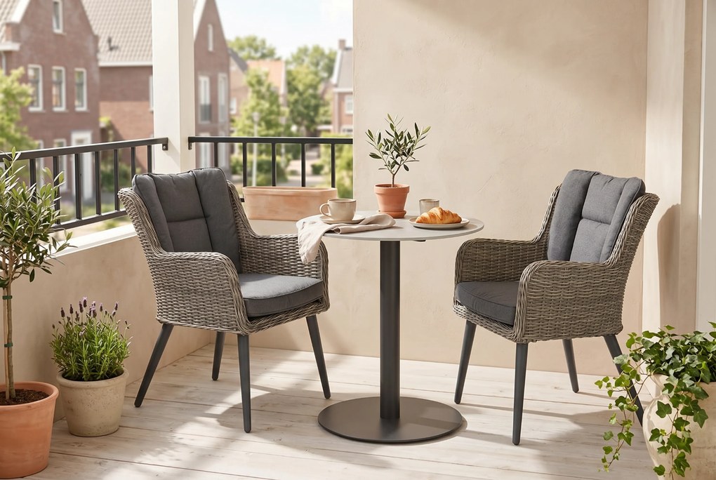 Bistroset 2 personen 70 cm Aluminium/wicker Grijs Garden Collections Boston/Como