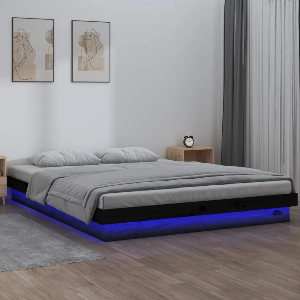 vidaXL Bedframe LED massief hout zwart 200x200 cm