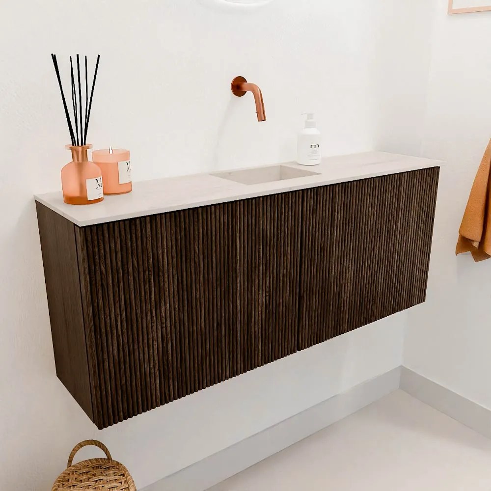 Mondiaz Joya DLux 100cm toiletmeubel walnut met wastafel faye midden zonder kraangat meli