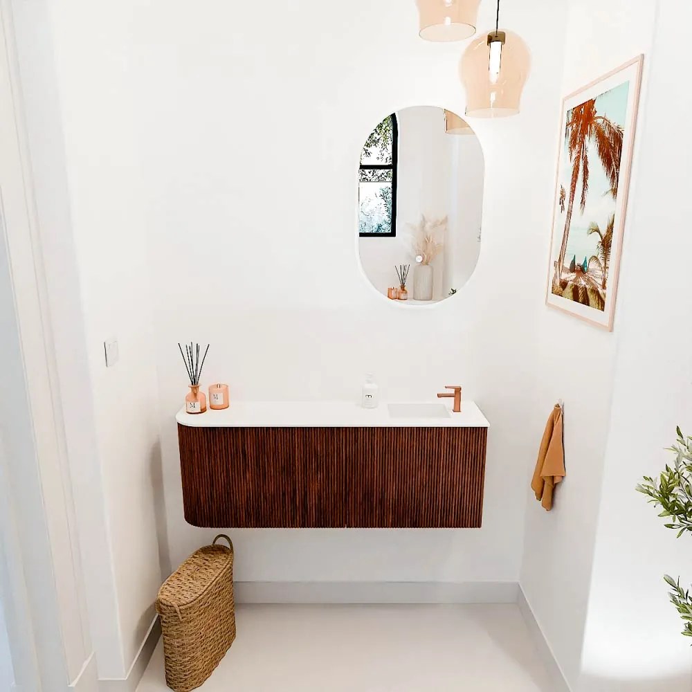 Mondiaz Joya 110cm toiletmeubel ronding links ruby met wastafel faye rechts 1 kraangat talc