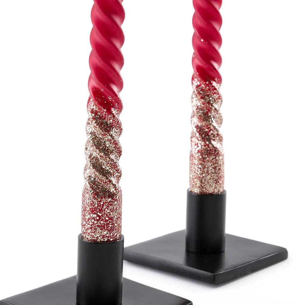 Set van 2 gedraaide kaarsen met glitters, Caspar
