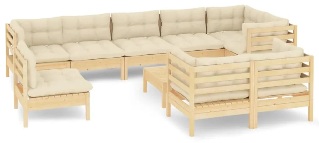 vidaXL 10-delige Loungeset met crèmekleurige kussens grenenhout
