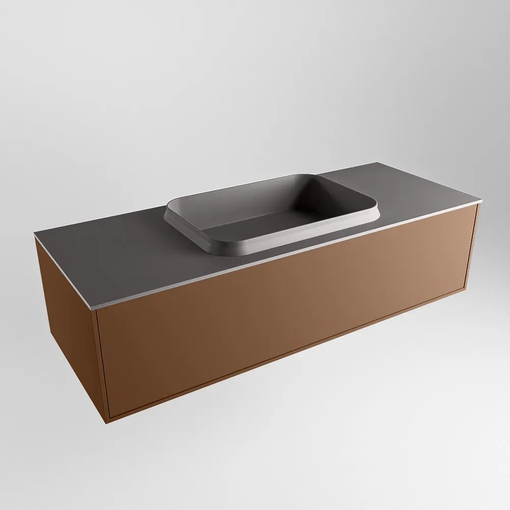 Mondiaz Erin 120cm badmeubel Rust met 1 lade en donkergrijze wastafel midden zonder kraangaten