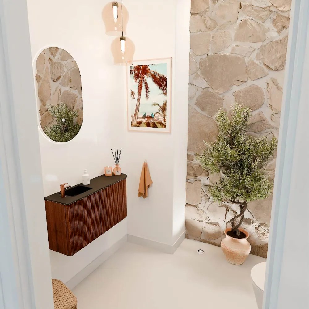 Mondiaz Joya 80cm toiletmeubel ronding rechts ruby met wastafel faye links 1 kraangat urban