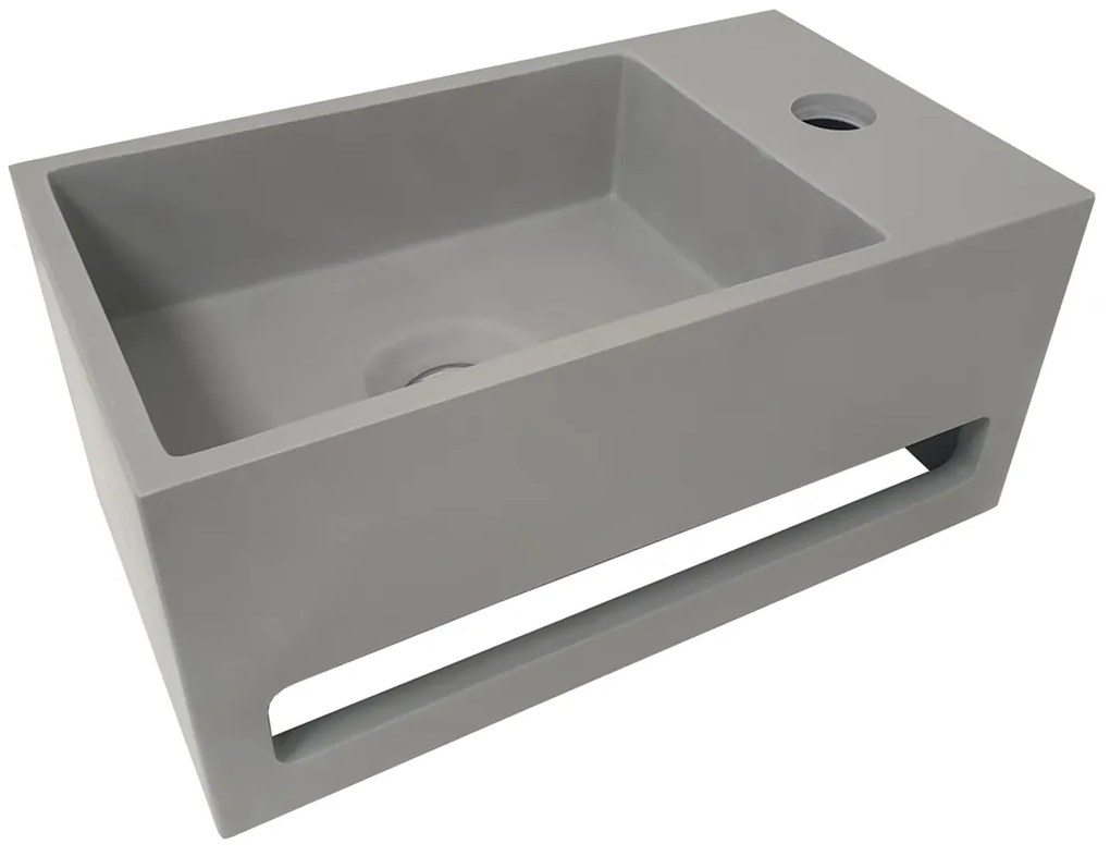 Mueller Solid Surface mat grijze fontein met handdoekhouder rechts