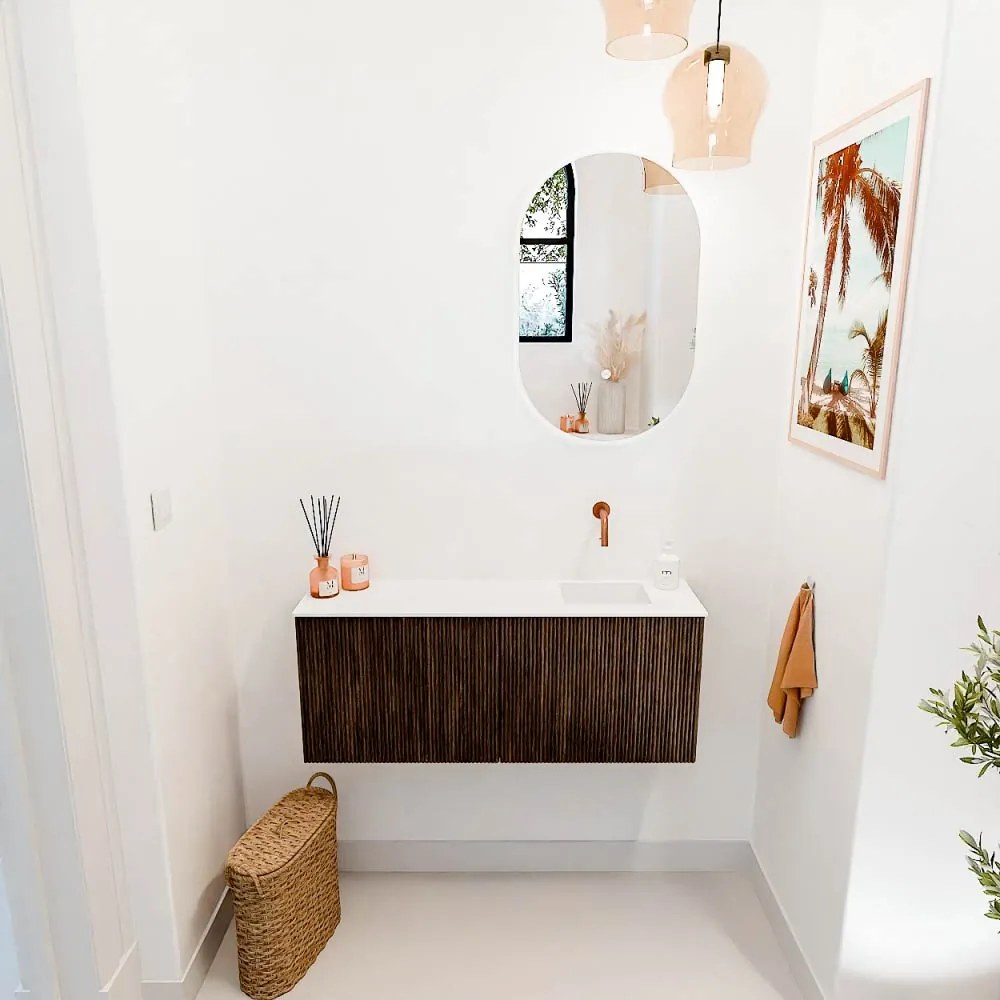 Mondiaz Joya 100cm toiletmeubel walnut met wastafel faye rechts zonder kraangat talc