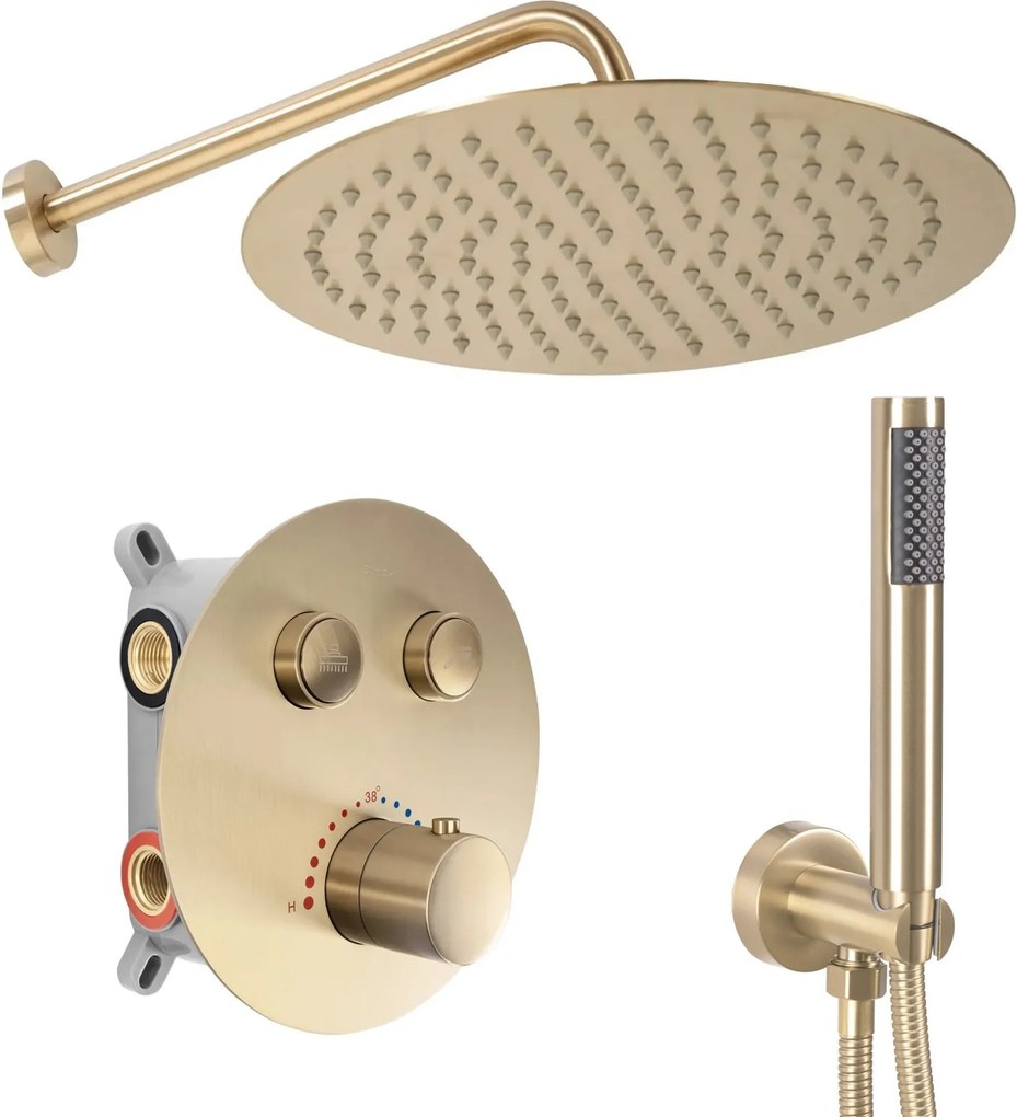 Inbouw regendoucheset Rea Lungo Gold Brush met thermostaat + BOX