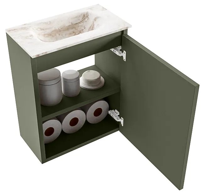 Mondiaz Ture DLux toiletmeubel 40cm army met wastafel frappe midden zonder kraangat