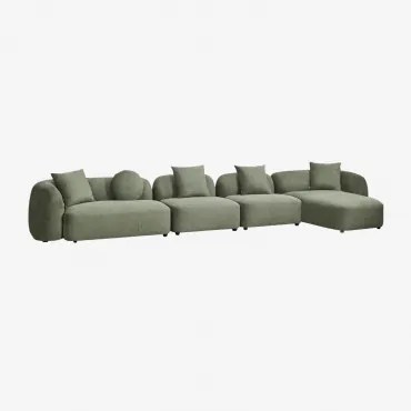 Rechte Modulaire Chaise Longue Bank Van 4 Delen In Chenille Coco Chenille Saliegroen - Sklum