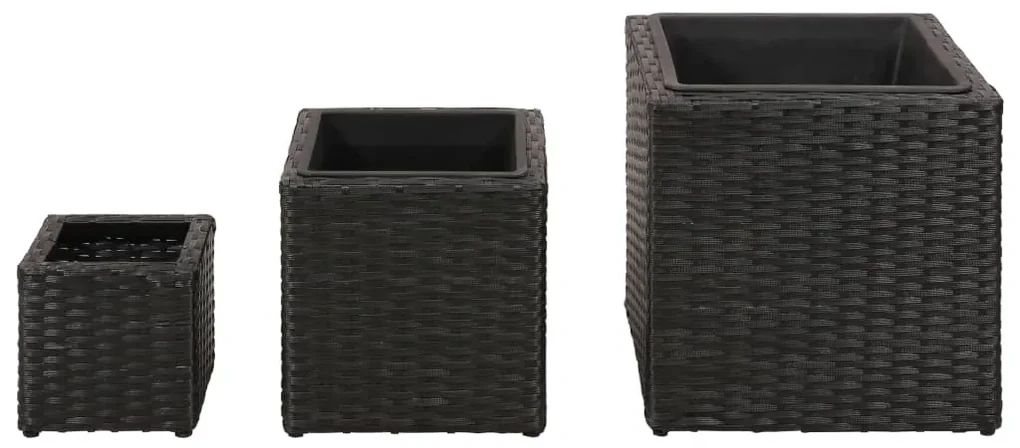 vidaXL Plantenbakken verhoogd 3 st poly rattan zwart