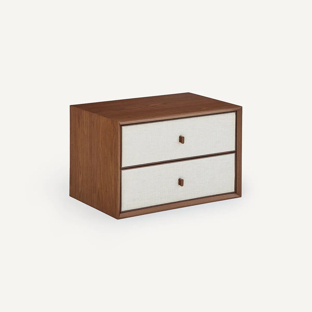 Nachtkastje met 2 lades, B60 x D42 cm, notenhoutfineer en stof, ARCHIVITA XL