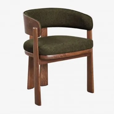 Set Van 4 Eetkamerstoelen Met Armleuningen, Bekleed En Van Eikenhout Olea Signature Donker Eiken Bruin & Chenille Saliegroen - Sklum