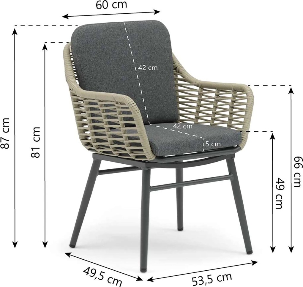 Tuinset Ronde Tuintafel 6 personen 160 cm Rope Grijs Coco Antoni/Rockville