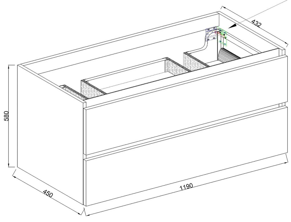 Mueller City onderkast 120cm met 2 uitsparingen mat zwart