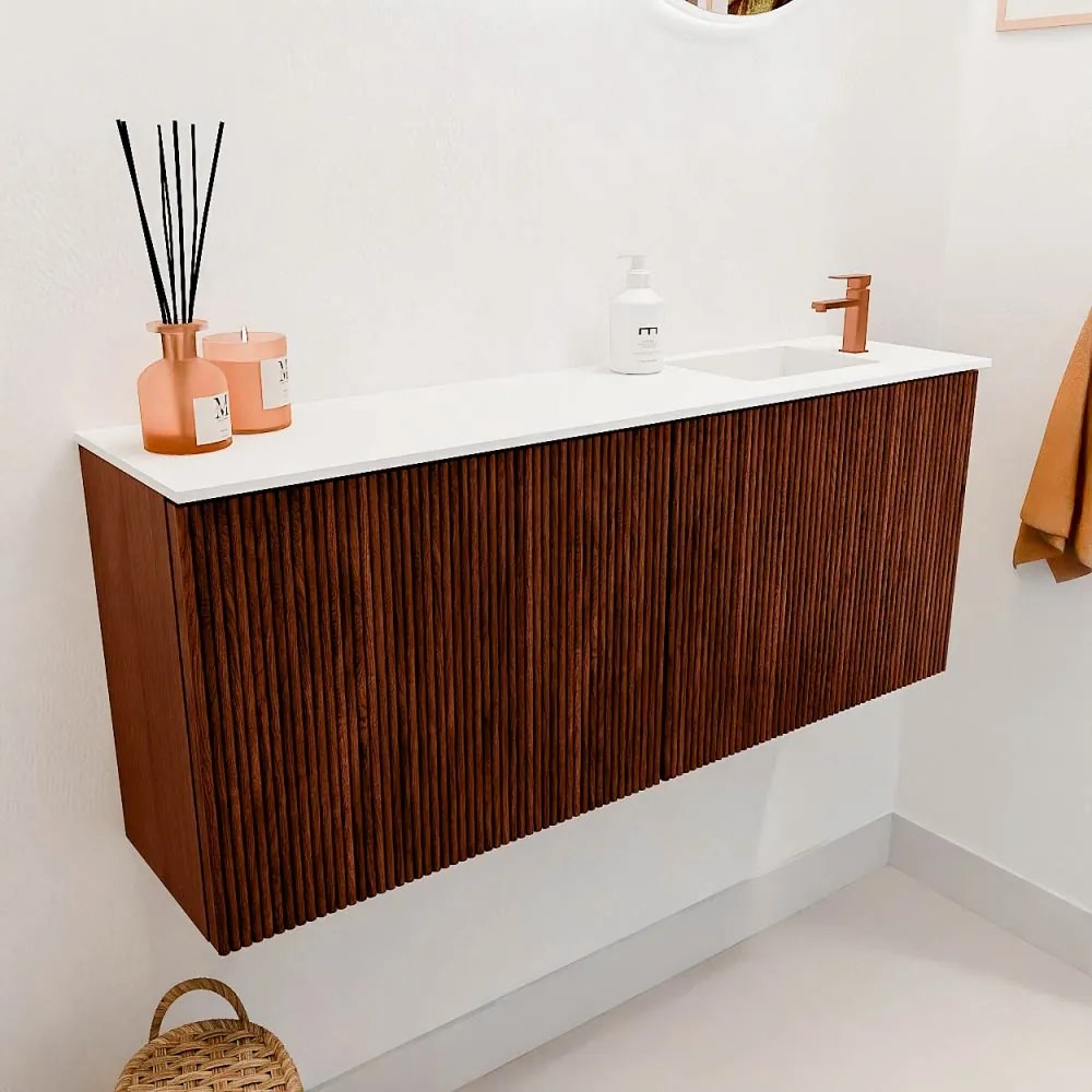 Mondiaz Joya 100cm toiletmeubel ruby met wastafel faye rechts 1 kraangat talc