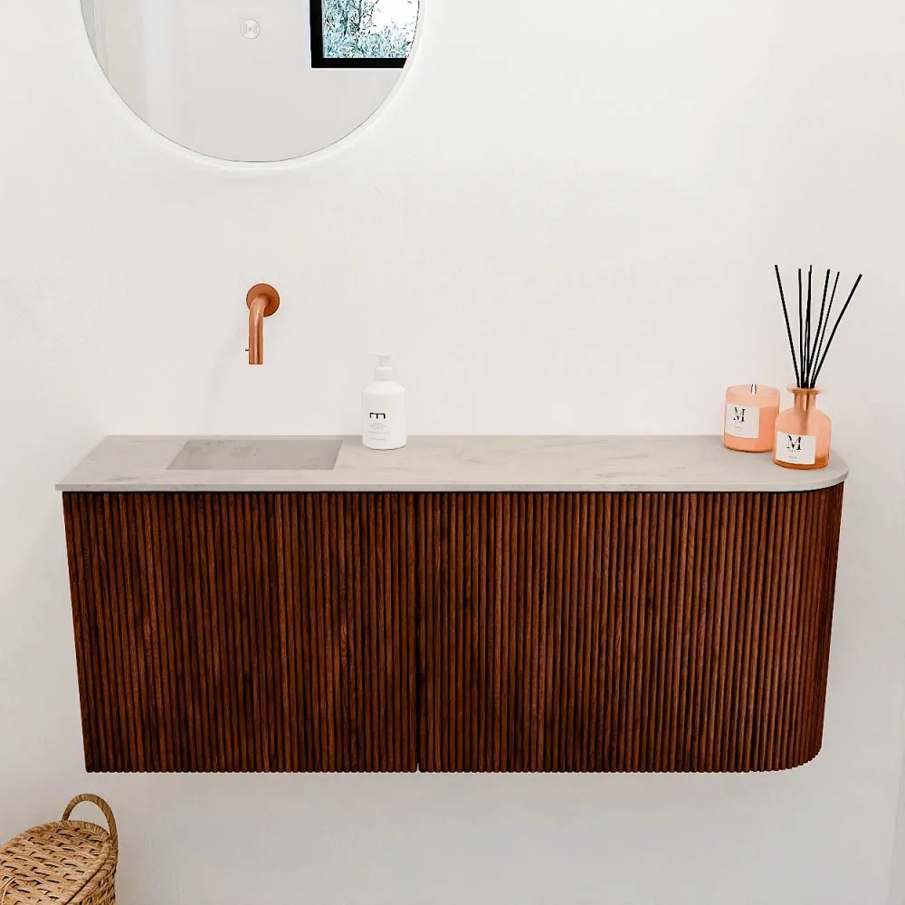 Mondiaz Joya DLux 100cm toiletmeubel ronding rechts ruby met wastafel faye links zonder kraangat opalo