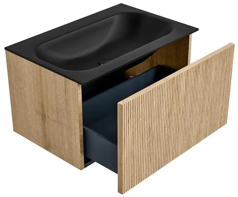 Mondiaz Kurve 70cm badmeubel oak met 1 lade en wastafel big small midden 1 kraangat urban