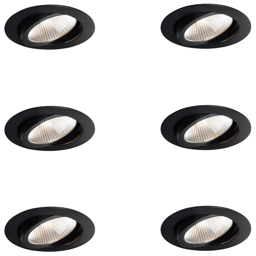 Set van 6 inbouwspots zwart 9,5cm incl. LED 1300 lm dimbaar IP23 - Gaius