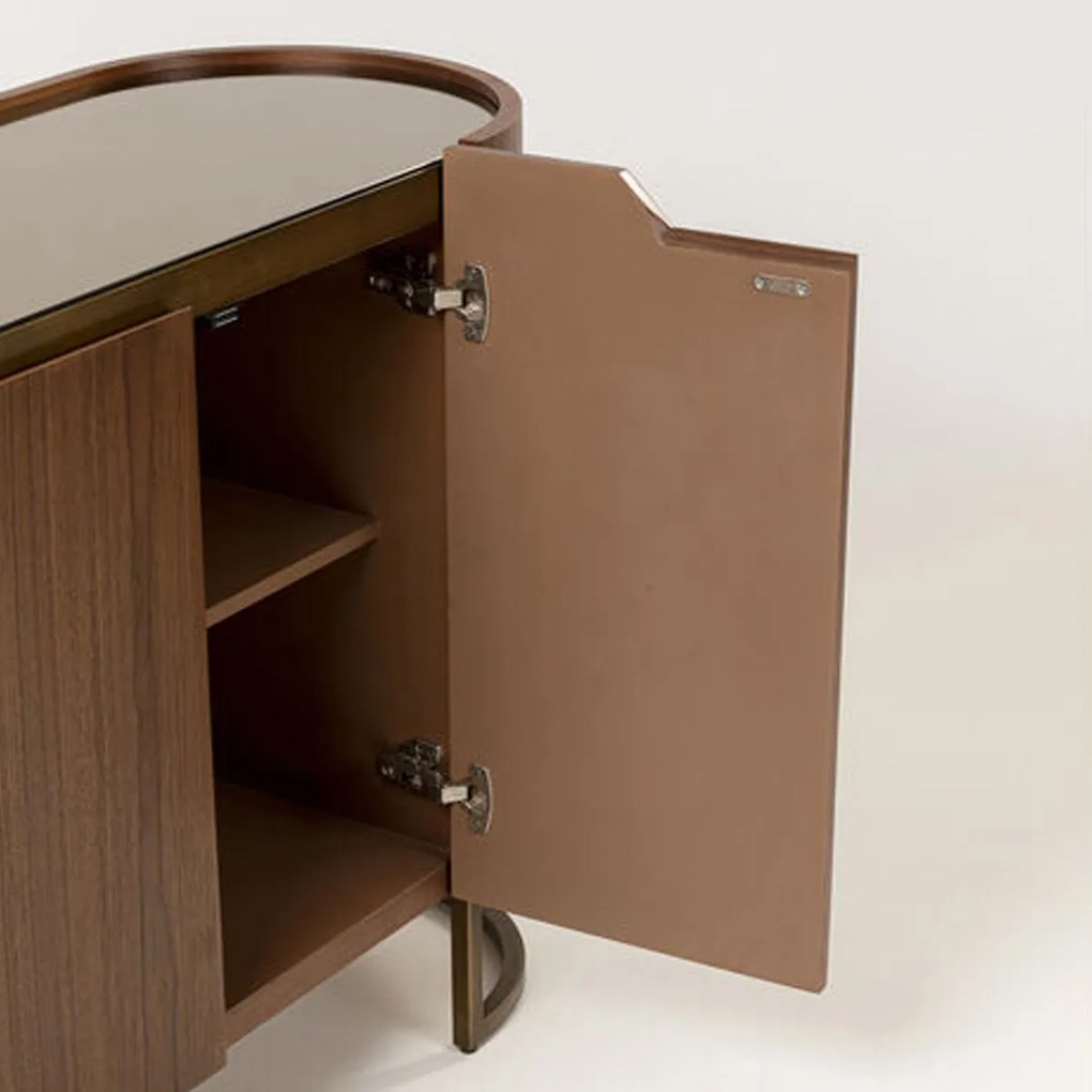 Ovaal Dressoir Walnoot En Messing - 180x42x80cm.