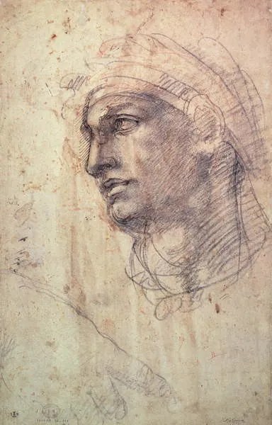 Kunstreproductie Study of a Head, Michelangelo Buonarroti