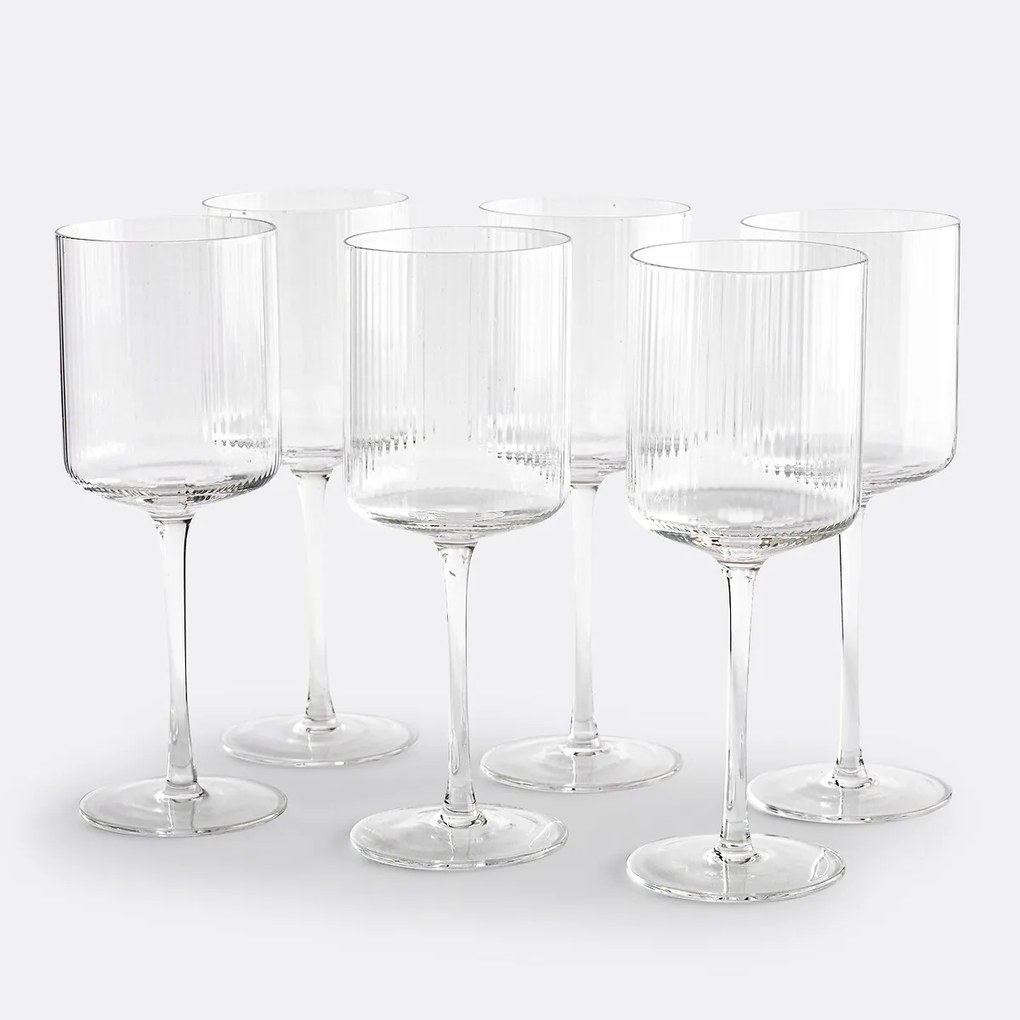 Set van 6 wijnglazen in geribbeld glas Stria