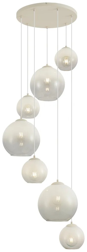 Art Deco hanglamp beige met wit glas 7-lichts - Sandra