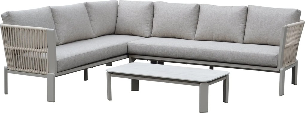 Veneto hoek loungeset 3 delig aluminium latte zand rope