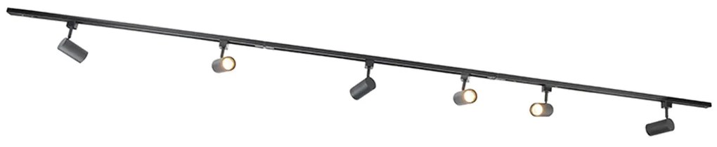 Modern railsysteem met 6 Spot / Opbouwspot / Plafondspots zwart 1-fase 286cm - Iconic Jeana Modern GU10 rond Binnenverlichting Lamp