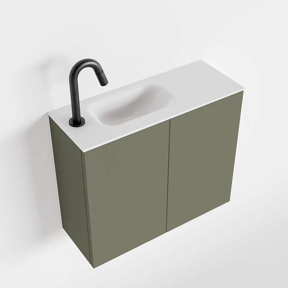 Zaro Polly toiletmeubel 60cm army met witte wastafel met kraangat links