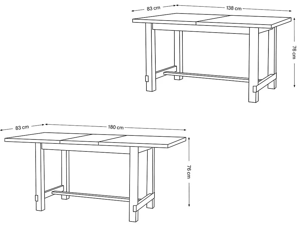 RANDAL Sonoma Eik / Wit, RETRO UITSCHUIFBARE TAFEL