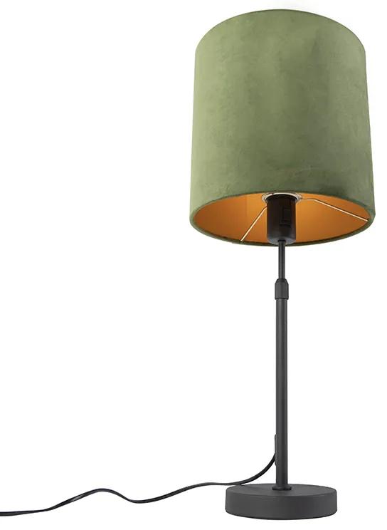 Stoffen Tafellamp zwart met velours kap groen met goud 25 cm - Parte Landelijk / Rustiek E27 cilinder / rond rond Binnenverlichting Lamp