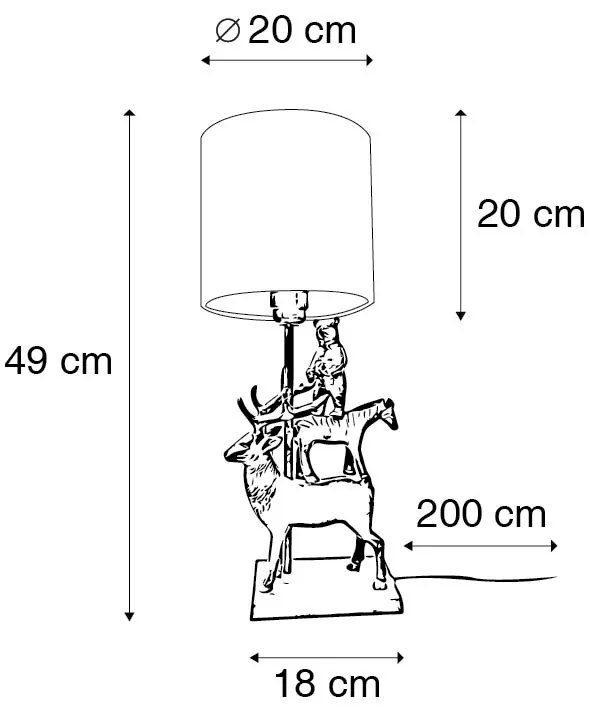 Stoffen Vintage tafellamp messing met kap zwart 20 cm - Animal Hjort TreOosters E27 rond Binnenverlichting Lamp