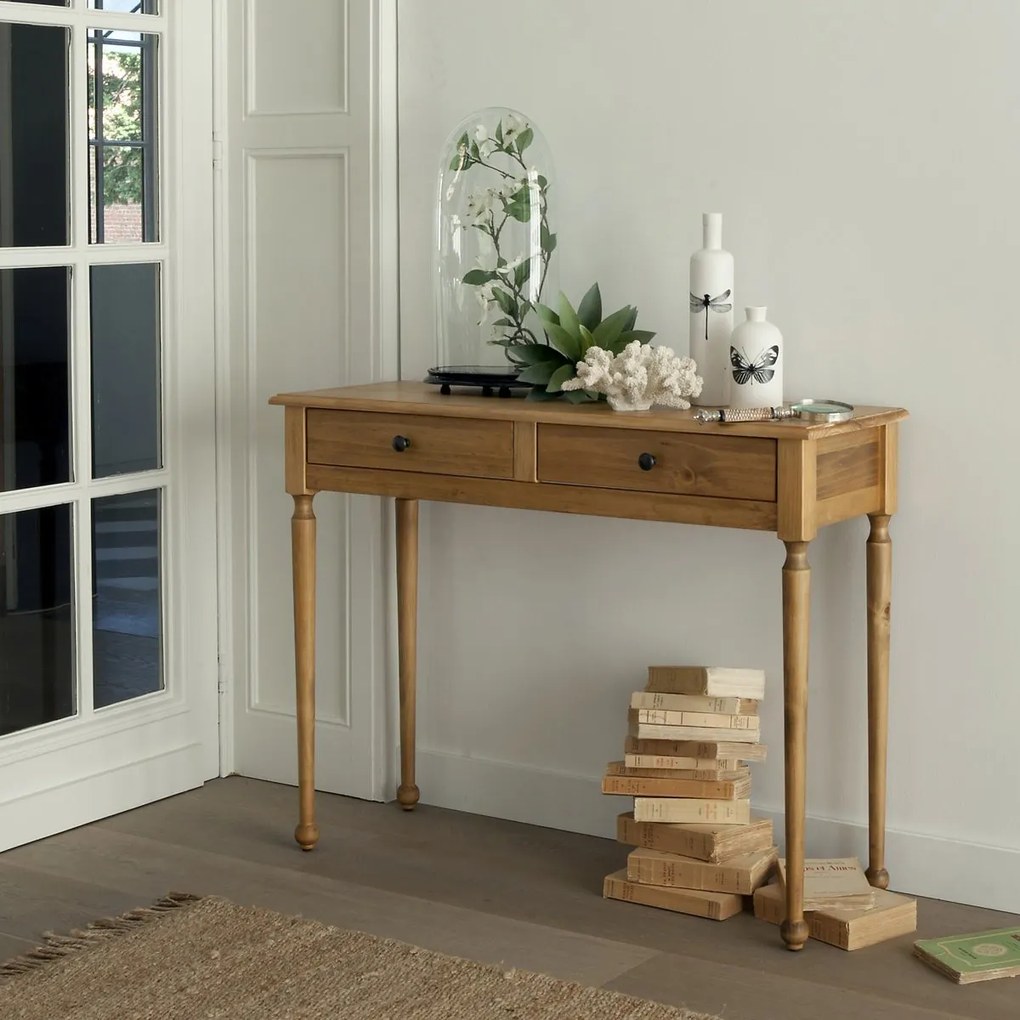 Wandtafel met 2 laden, massief grenen en MDF