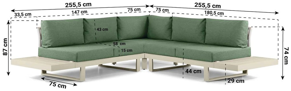 Hoek loungeset 5 personen Aluminium Taupe  Lifestyle Garden Furniture Lorenzo