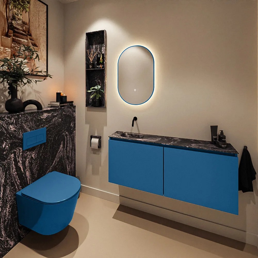 Mondiaz Ture DLux toiletmeubel 120cm jeans met wastafel lava links zonder kraangat