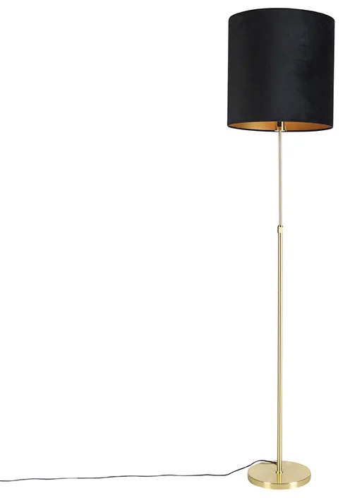 Vloerlamp goud/messing met velours kap zwart 40/40 cm - Parte