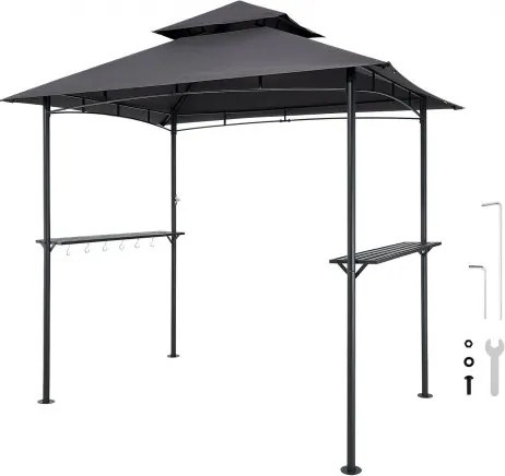 VEVOR Grillpaviljoen, 2430x1500x500 mm, Grilloverkapping voor buitenbarbecues, 2-laags BBQ-paviljoen, Tuinpaviljoen met dubbel dak voor 2-4 personen, Ideaal voor terras, achtertuin en tuin