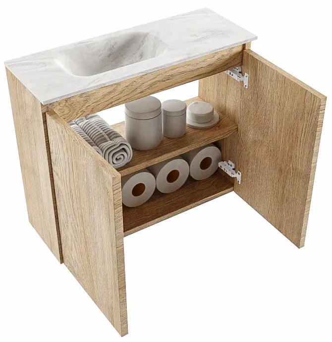 Mondiaz Ture DLux toiletmeubel 60cm washed oak met wastafel ostra links met kraangat