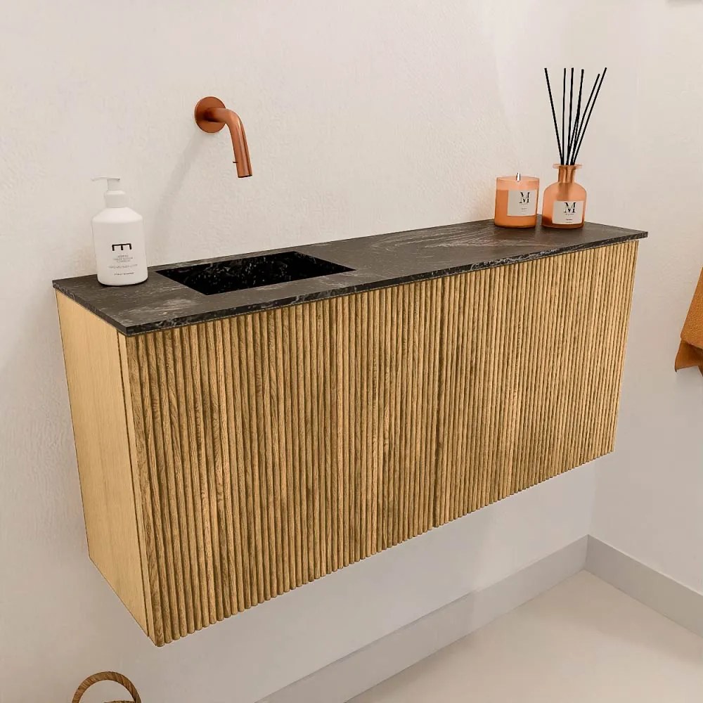 Mondiaz Joya DLux 90cm toiletmeubel oak met wastafel faye links zonder kraangat lava