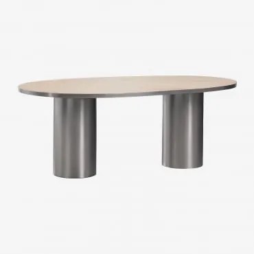 Ovalen Eettafel 220x110 Cm Van Natuursteen En Roestvrij Staal Fertrix Travertijn - Sklum