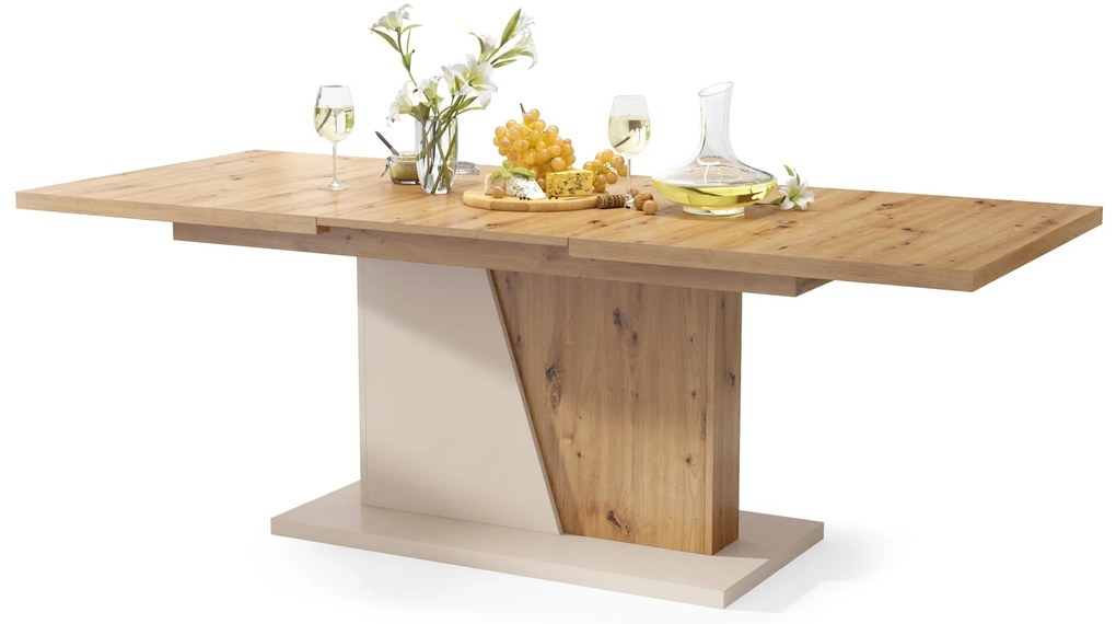 NOBLE NOIR Artisan Oak/beige – uitschuifbare tafel tot 218 cm, voor 8, 10