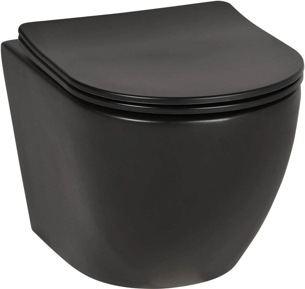 Saqu Please compact hangtoilet randloos met softclose toiletbril 36x48x32cm mat zwart